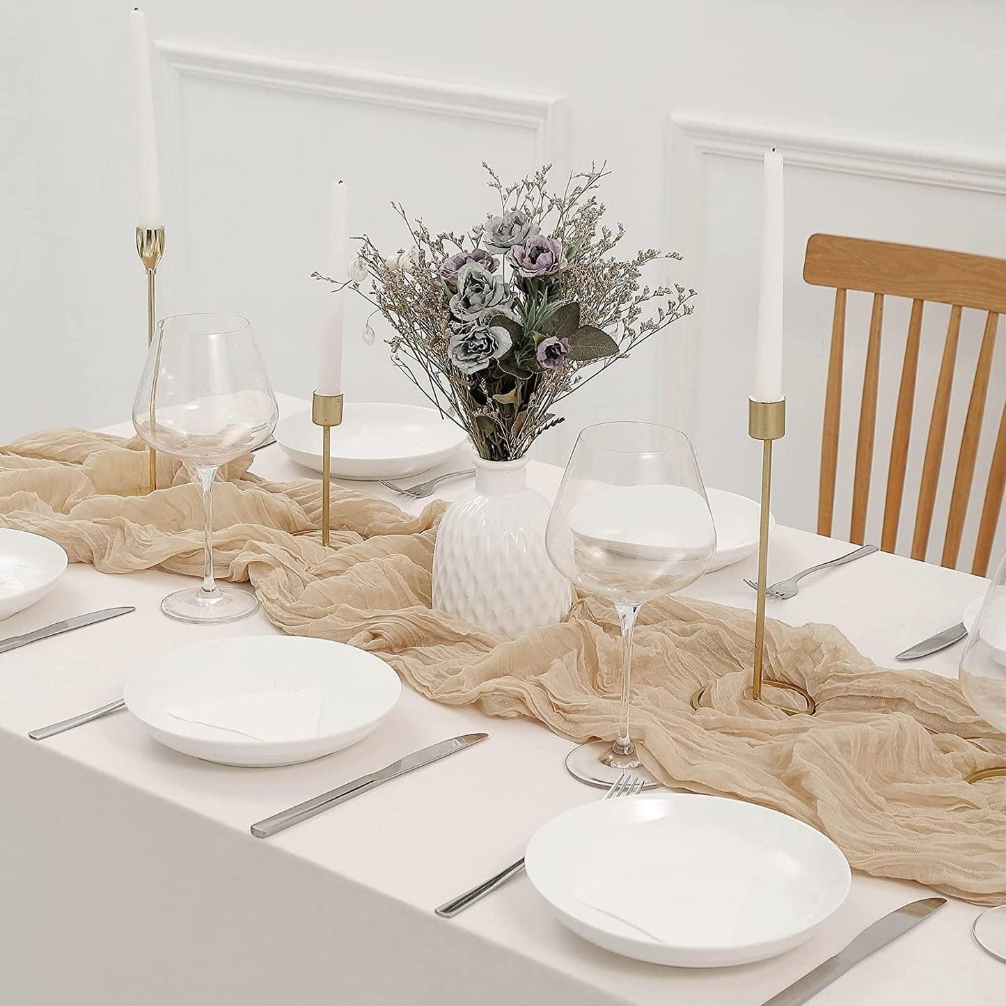 Beige Cheesecloth Table Runner